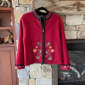 Islandic Boiled Wool Embroidered Women's Sweater Jacket